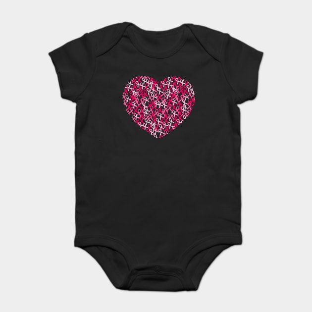 Cancer Awareness Pink Ribbons Heart Baby Bodysuit by LetsBeginDesigns